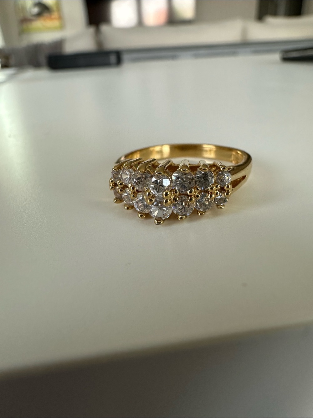Gold Tone Cluster CZ Ring